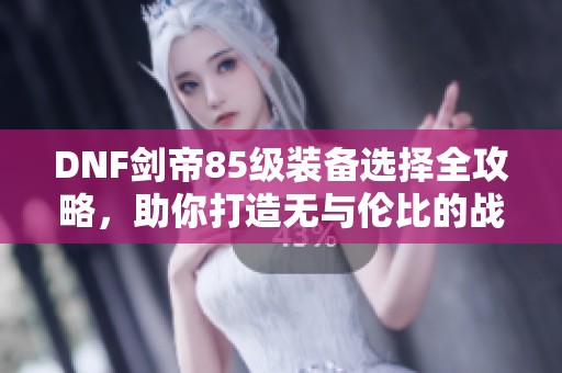 DNF剑帝85级装备选择全攻略，助你打造无与伦比的战斗实力