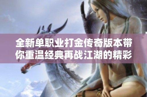 全新单职业打金传奇版本带你重温经典再战江湖的精彩体验