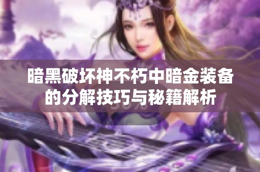 暗黑破坏神不朽中暗金装备的分解技巧与秘籍解析